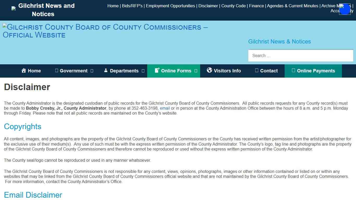 Disclaimer – Gilchrist County Board of County Commissioners – Official Website